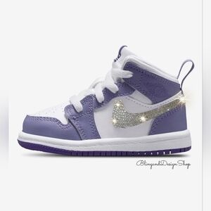 Bling Nike Jordan 1 Mid Shoes Girls Toddler Baby Custom Sneakers With Crystals